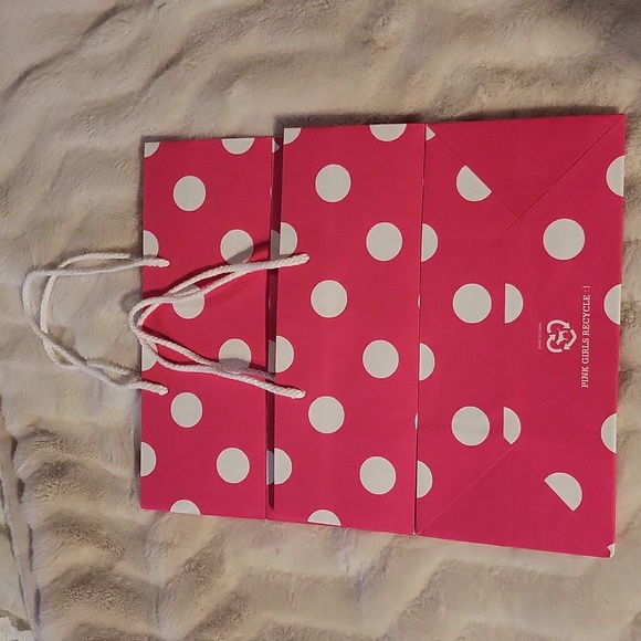 🎀 PINK Victoria's Secret 🎀 VINTAGE  Hot Pink Polka Dot Shopping / Gift Bags🐕 - Picture 4 of 4